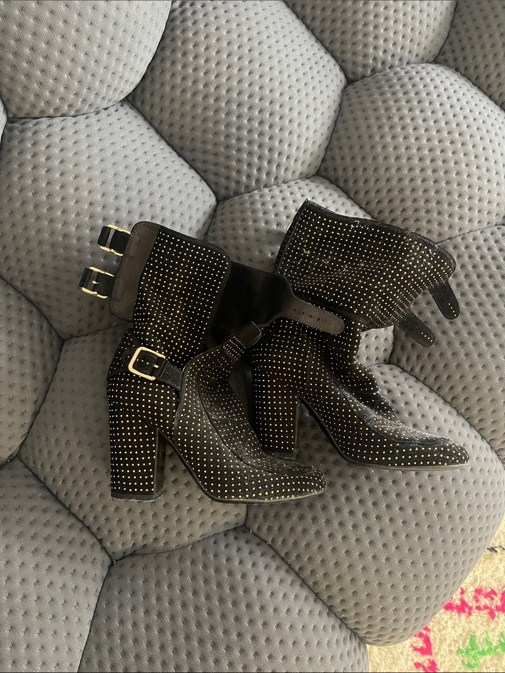 Laurence Dacade Black Studded Suede Buckle Ankle Boots